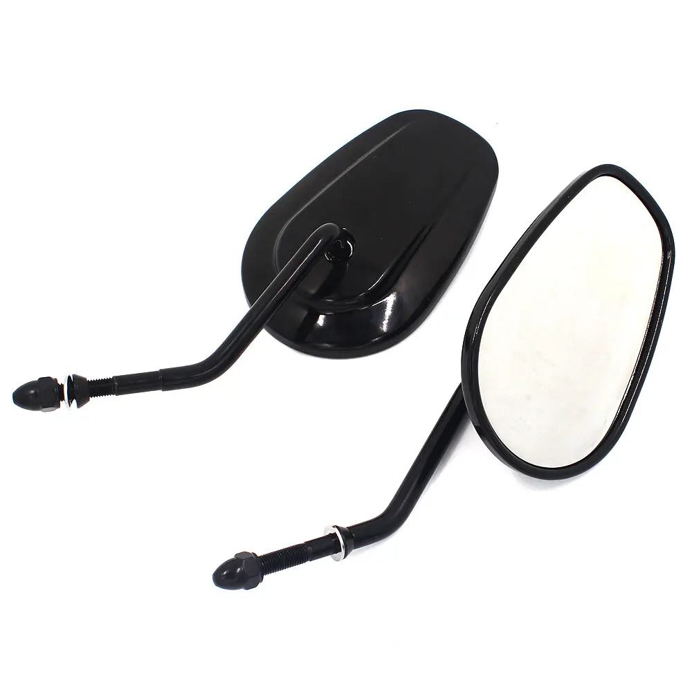 BJMOTO Motorcycle Mirrors Black Oval Thread Rearview Side Mirror For