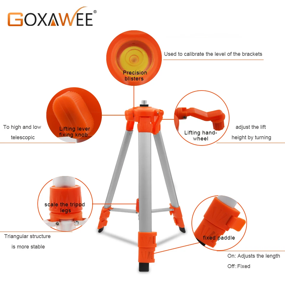 GOXAWEE 1,2 м 5/" лазерный нивелир Штатив регулируемая высота утолщенный алюминиевый штатив подставка для наливного
