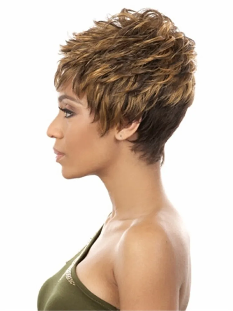 Lucu Pixie Pendek Potongan Rambut Sintetis Untuk Perempuan Kulit