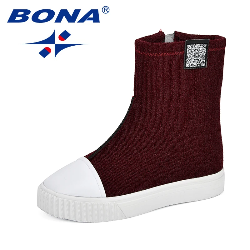 BONA/ стиль для девочек; модные ботфорты для детей; удобные ботинки до колена; голова ракушек; сезон осень; лайкра стрейч ткани; вязаная детская обувь