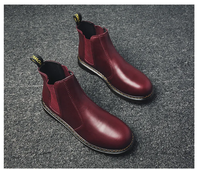 Для мужчин кожаные сапоги г. Классические Винтажные ботинки челси все классные черные осень-зима обувь Для мужчин износостойкие кроссовки размеры 39–44
