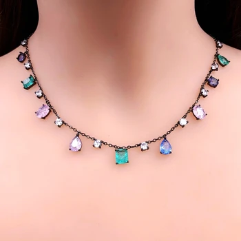 

Colorful Zirconia Stone Choker Necklaces Women MultiColor Crystal Glass Chain Necklace Female Boho Current Fashion Party Jewelry