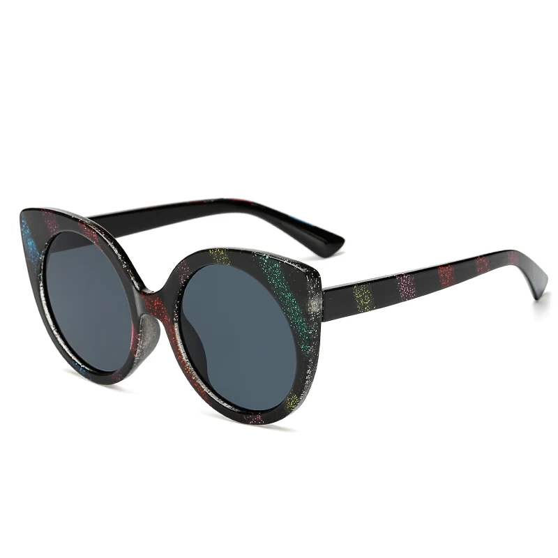 Glitter Rainbow Cat Eye Sunglasses Diagonal Stripe Retro Sunglasses Fashion Street Shoot Glasses Men and Women Metal Sunglass