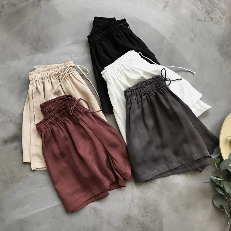 

Solid Elastic Waist Loose Shorts Women Soft Drawstring Home Casual Shorts Pockets