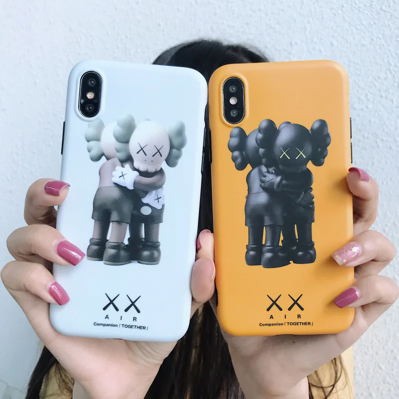 

New KAWS Cartoon cute fashion iphonecase for 6s 7 8plus xs max Half-wrapped Case Waterproof Dirt-resistant Anti-knock