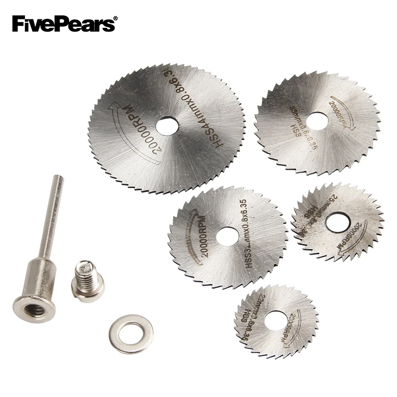

FivePears 6pcs HSS Rotary Tools Circular Saw Blades Cutting Discs Mandrel for Dremel Cut off