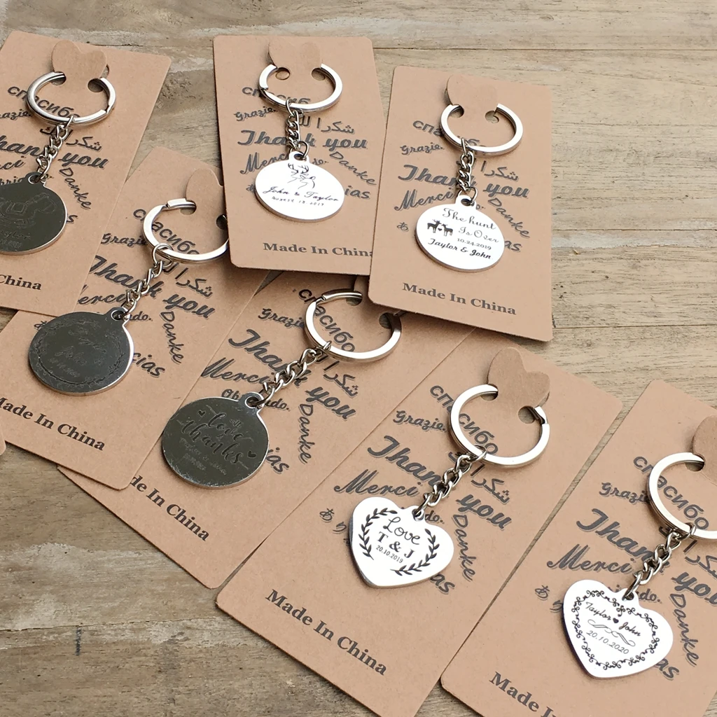 10pcs custom name date alloy Keychain Engraved logo key chain wedding gifts for guests wedding souvenirs wedding favors and gift