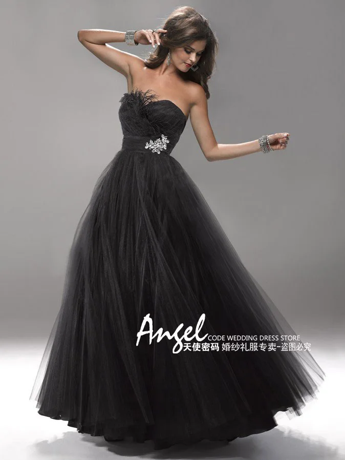 

cheap free shipping robe de soiree 2014 new fashion party gown tulle feather vestido de festa crystal prom dresses ball gown