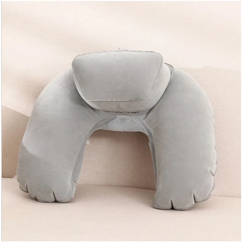 

Portable Travel Pillow Inflatable Neck Pillow U Shape Blow Up Comfortable Neck Cushion PVC Flocking Pillow 4 Colors