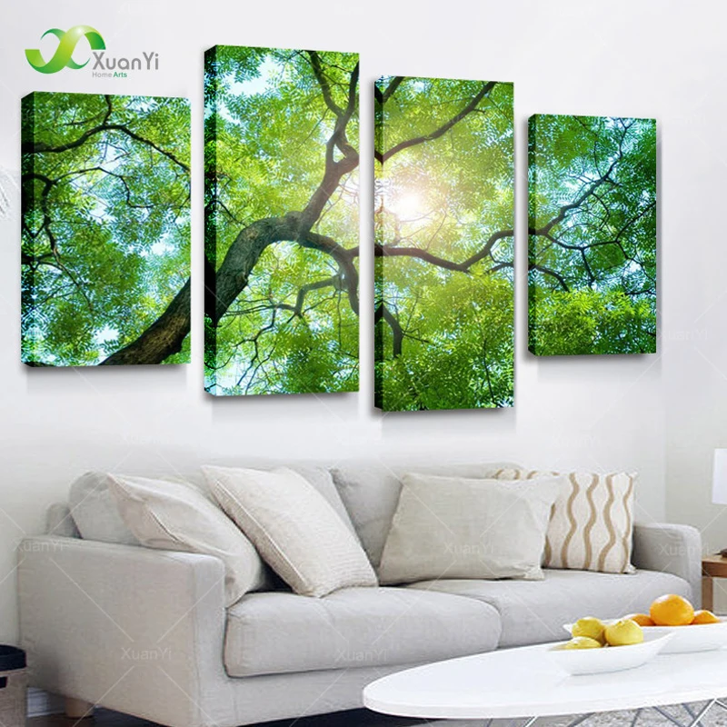 

4 Panel HD Print Poster Nature Tree Landscape Canvas Painting Home Cuadros Decoracion Wall Pictures For Living Room Unframed
