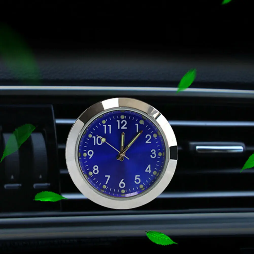 

1pc Car Clock Accessories Gold/Blue 36x14mm Small Analog Quartz Luminous Perfume Watch Clip Type Clock for cars Decoration