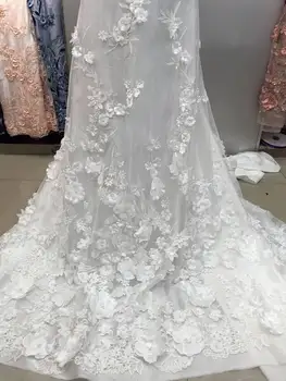 

10 yards ivory chic lace fabric with 3D beads flowersl appliques mesh embroidered lace fabric for bridal wedding fabrics