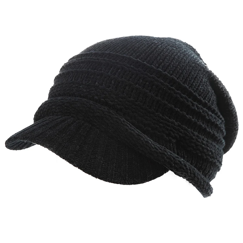 FANCET женская зимняя остроконечная вязаная шапка Skullies Beanies теплая однотонная Мягкая флисовая шляпа с козырьком Gorros Повседневная шапка 89265 - Цвет: Black