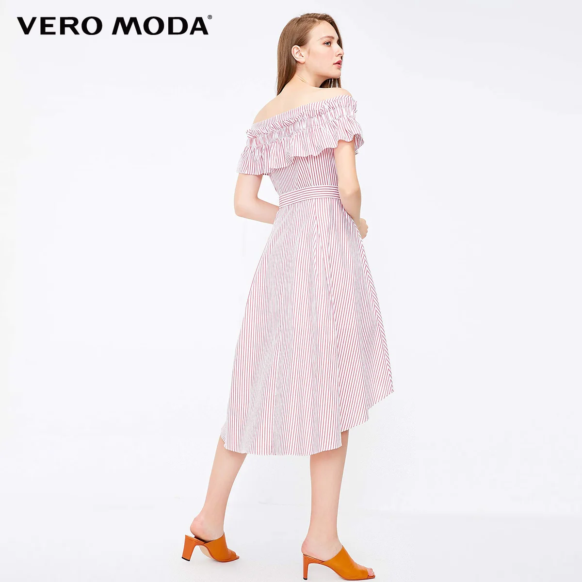 Vero Moda Плиссированное Полосатое платье с открытыми плечами на шнуровке с эластичными манжетами | 31837B505