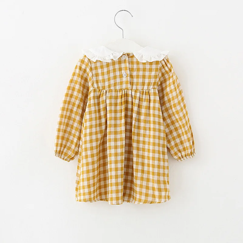 Long Sleeve Girls Dress in Girls' Dresses for Partry and Wedding Princess Dress Peter Pan Collar Yellow Plaid Baby Girls Dresses (2)