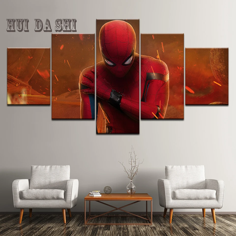 

HD Print Mural Poster 5 Pieces Canvas Spiderman Movie Avengers Infinity War Painting Picture wall Art For Living Room Home Decor