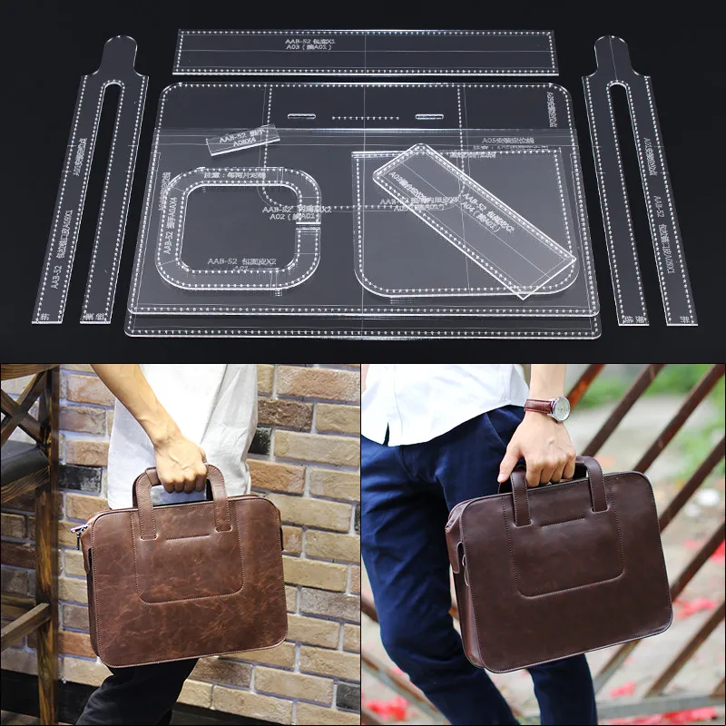 

1set DIY Leather Handmade Craft Men's handbag briefcase Sewing Pattern Hard Kraft paper Stencil Template