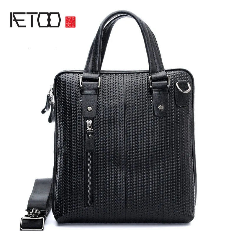

AETOO Fashion Korean version of the textured corrugated layer of leather men's business portable Messenger bag briefcase shoulde
