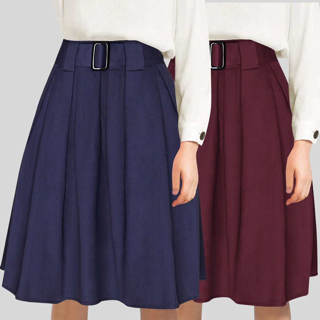 Женская приталенная однотонная плиссированная юбка трапециевидной формы для девочек, цветные юбки с высокой талией