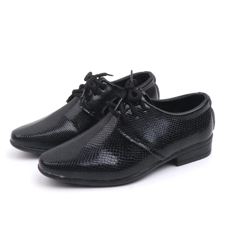 

2019 New Children Pu Leather Dress Shoes Boys Black Flat School Students Shoes Slip on Solid Male Formal Wedding Shoes