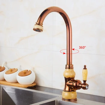 

Brass and Jade Kitchen faucet gold Copper water tap hot cold Sink faucet Vegetable washing basin sink mixer 360 rotating faucet