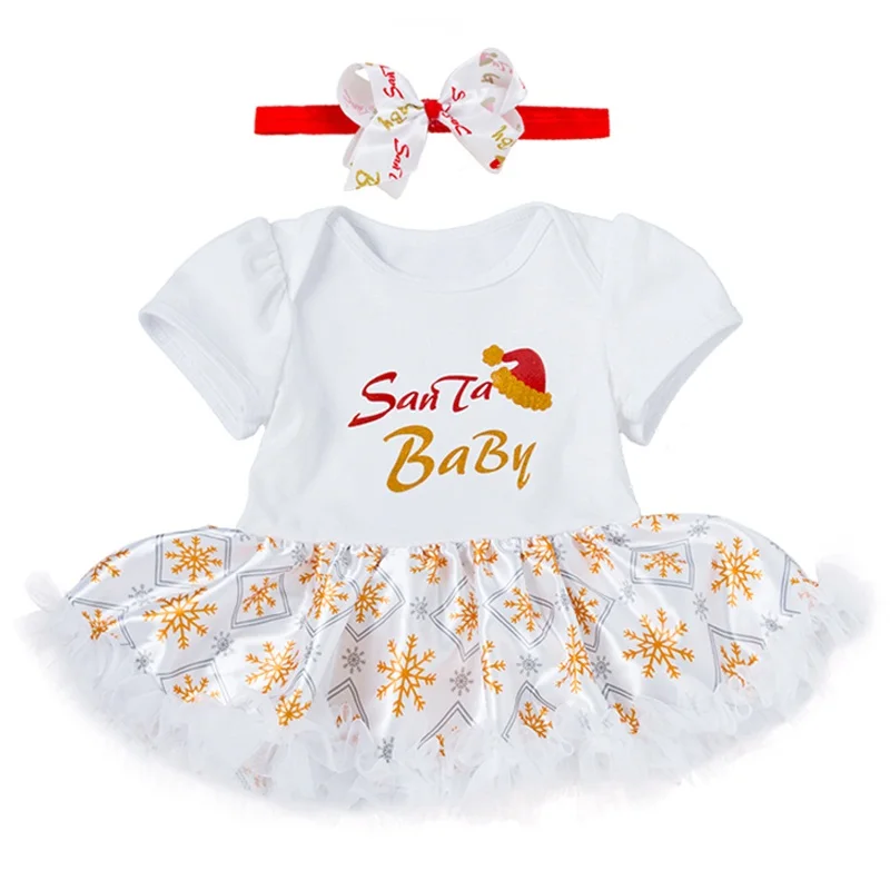 

Infant Xmas Rompers Summer My first Christmas Hat Baby Costume Cotton Short Sleeve Romper Dress with Headband Baby Clothing Sets