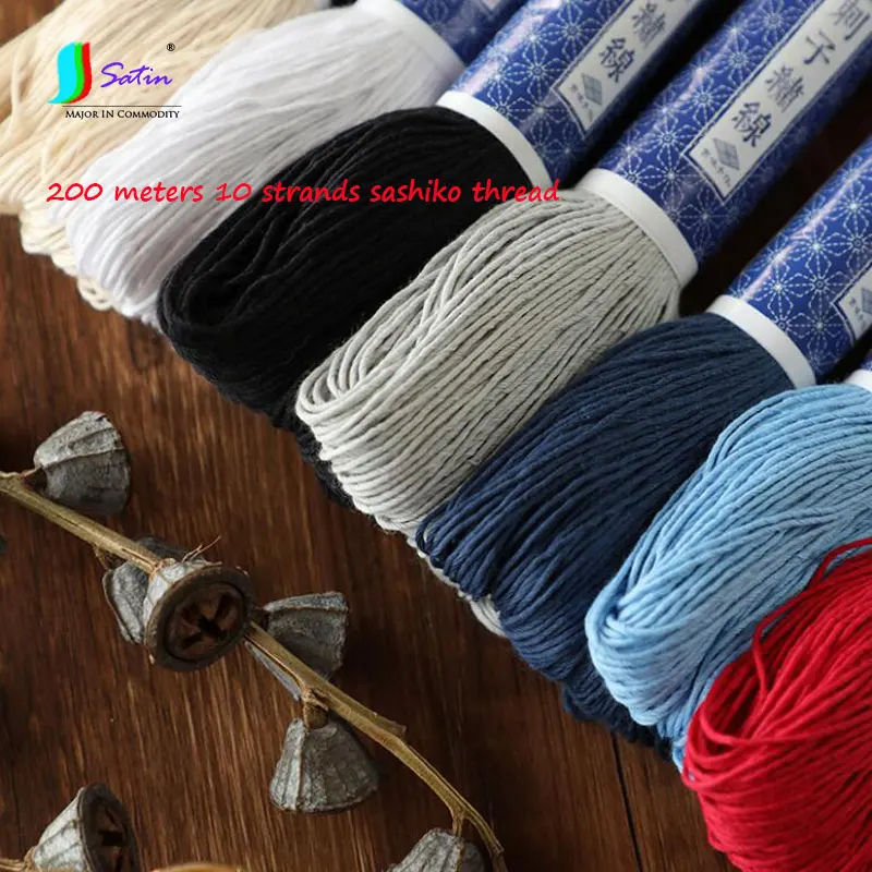 

200 Meters Thick 10 Strands Sashiko Thread,Rice Color,White,Red,Black,Blue,Grey Cotton Sashiko Cords S0753L
