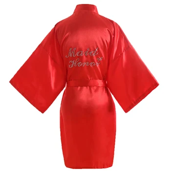 

"Maid of Honor"For Bride Wedding Robes Women Satin Soft Spa Kimono Bathrobe Gown Bridesmaid Cosmetic Wear Bat Sleeve Nightgown