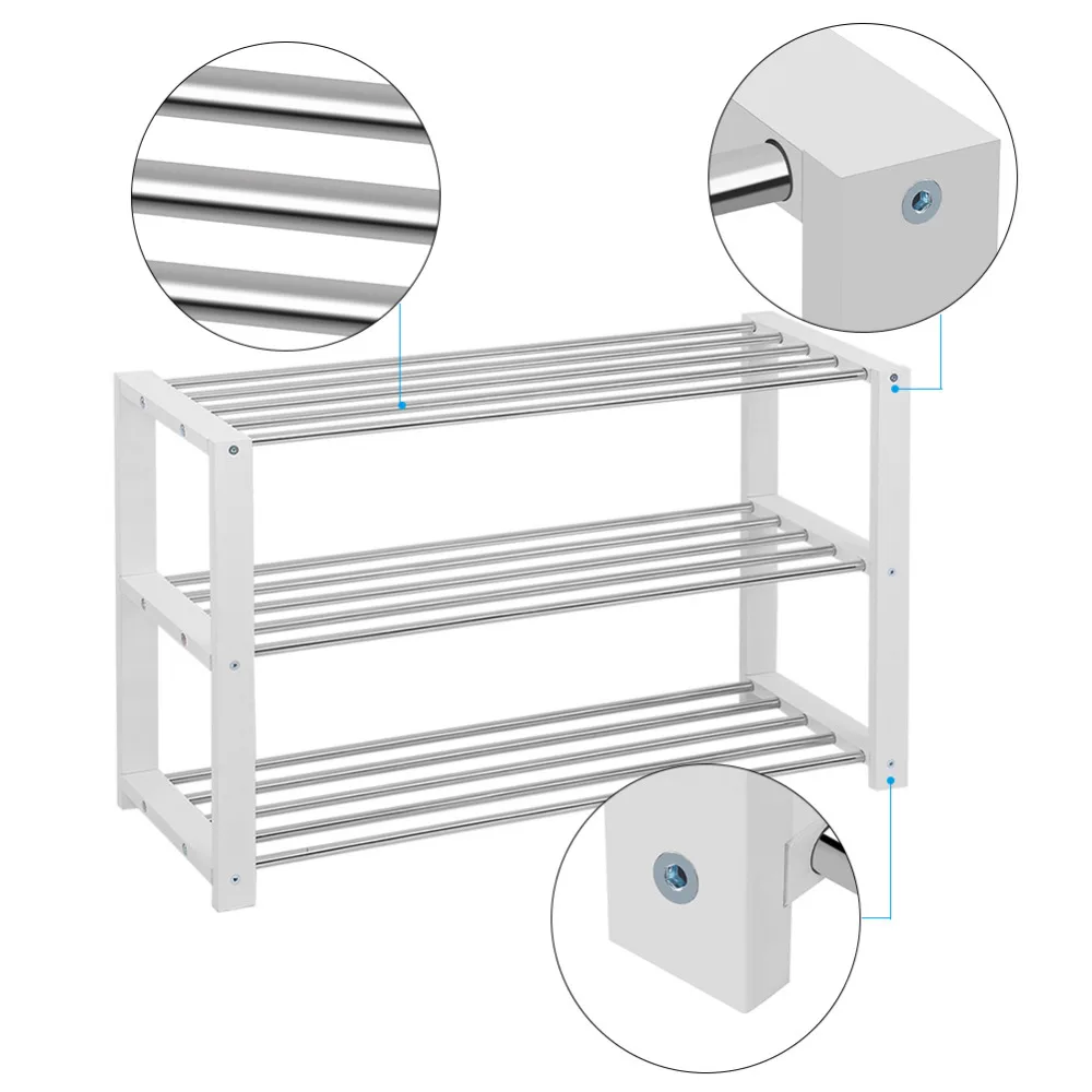 Деревянный из нержавеющей стали три яруса обуви стойки обувь кронштейны Домашний Органайзер для хранения на полке полки