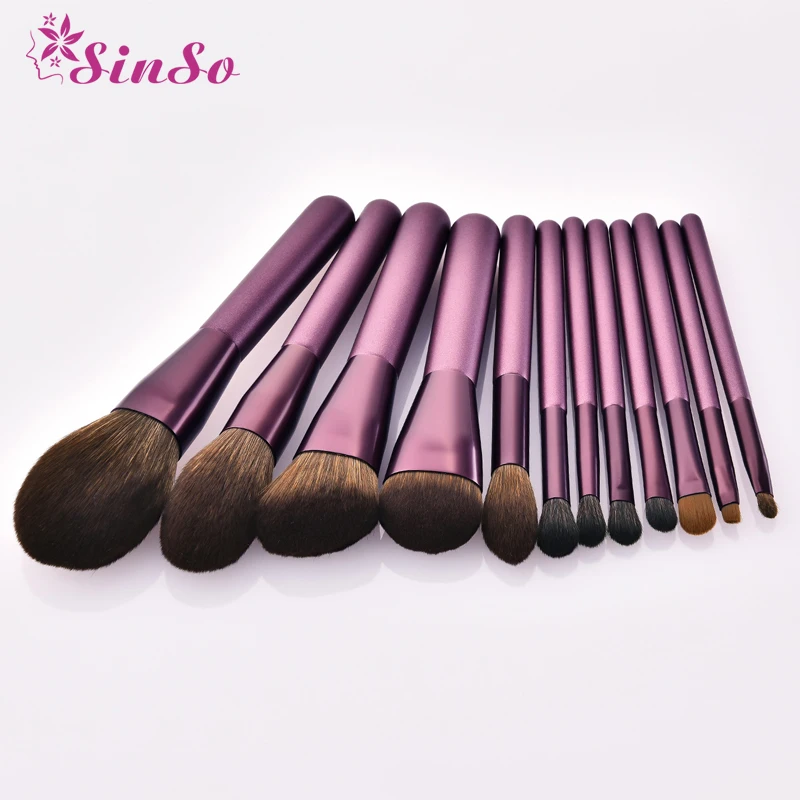 

12Pieces High Quality Purple Makeup Brushes Set Wood Made Handle Super Soft Head Foundation Eyeshadow Blending Powder Brush