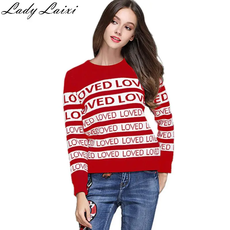 

Sweaters Autumn Winter Thick Warm Letter Loved Sweater Women Casual Plus Size Rabbit Velvet Runway Sweater Pullovers
