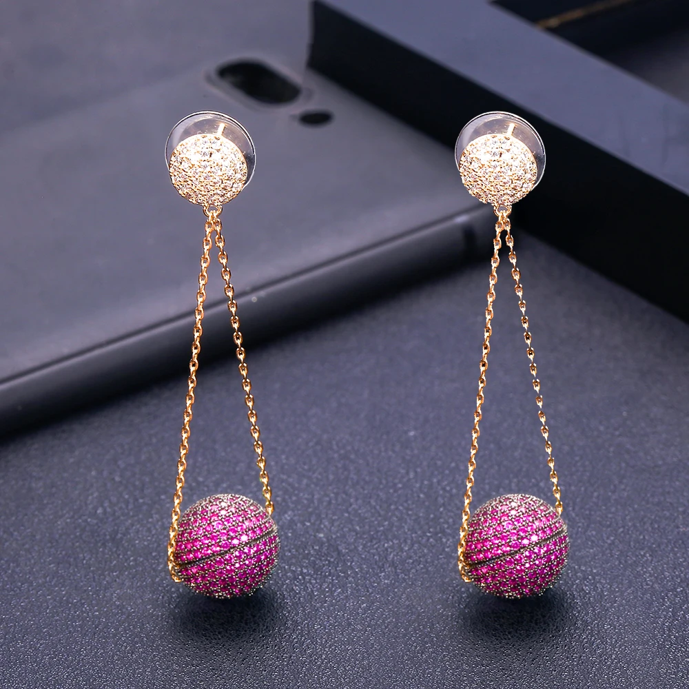JANKELLY luxury BALL Shape Earrings Cubic Zirconia Women Wedding Big Earrings Bijoux