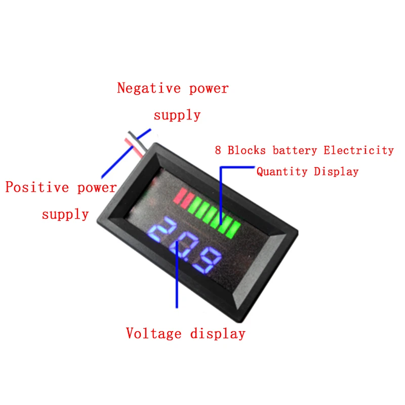 

6V 24V 36V 48V 60V Lead-acid Lithium Battery Red Blue Power Charge Level Tester Dual Display LED Digital Voltmeter li-po