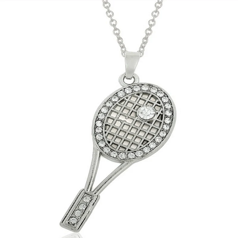 30pcs zinc Alloy Lovely Shiny Crystal tennis Racket necklace sports