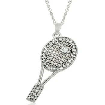 

30pcs zinc Alloy Lovely Shiny Crystal tennis Racket necklace sports jewelry pendant Necklace
