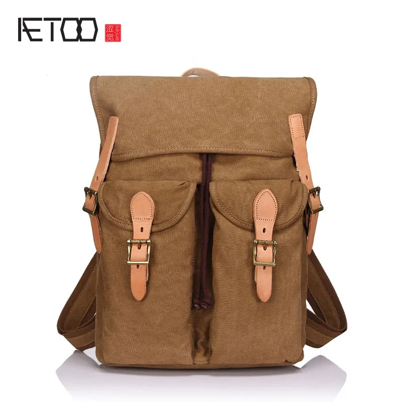 

AETOO New retro canvas bag backpack shoulder bag head layer crazy cowhide fashion