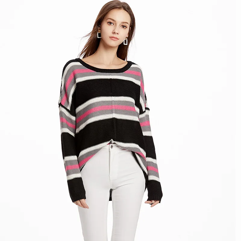 

Women Casual Autumn Oversized Striped Sweaters 2019 Long Sleeve Crewneck Outfits Knitwear Plus Size Winter Outerwear Sweaters