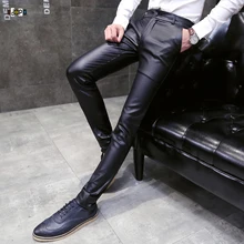 Idopy мужские панк кожаные брюки Бизнес ПУ корейский стиль обтягивающие эластичные джоггеры из искусственной кожи брюки для мужчин