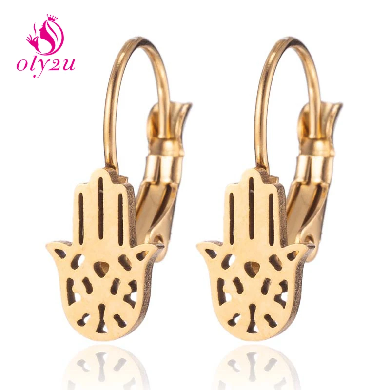 Oly2u Винтажные серьги-кольца из нержавеющей стали Hamsa на удачу для женщин и девушек
