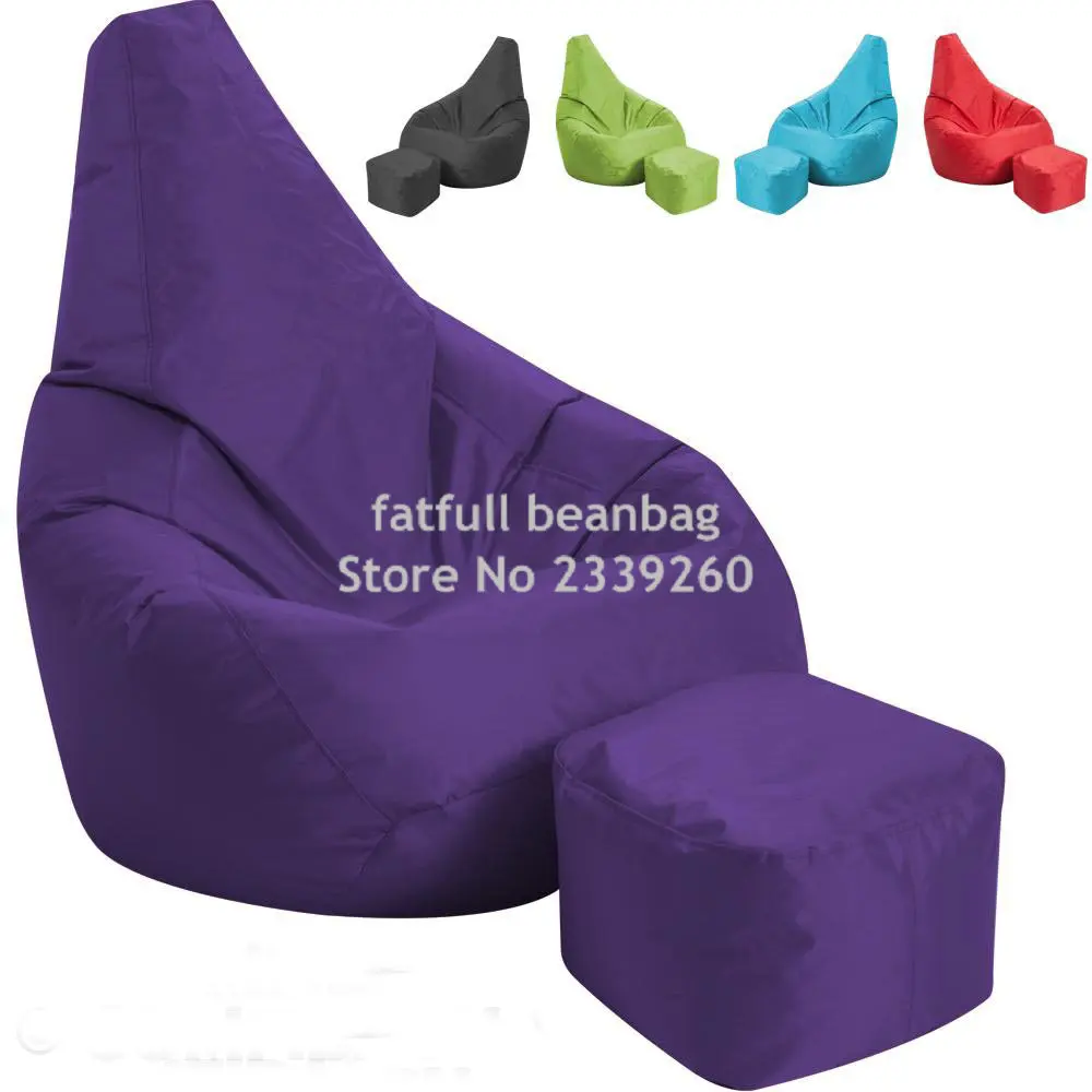 Cover only No Filler-orange outdoor and indoor bean bag , waterproof beanbag lounger with square stool ottoman set