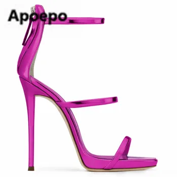 

Selling Sexy Sandals 9 Colors Narrow Band Ladies Shoes Mirror Patent Leather High Heels Sandals Women High Quality Plus size 45