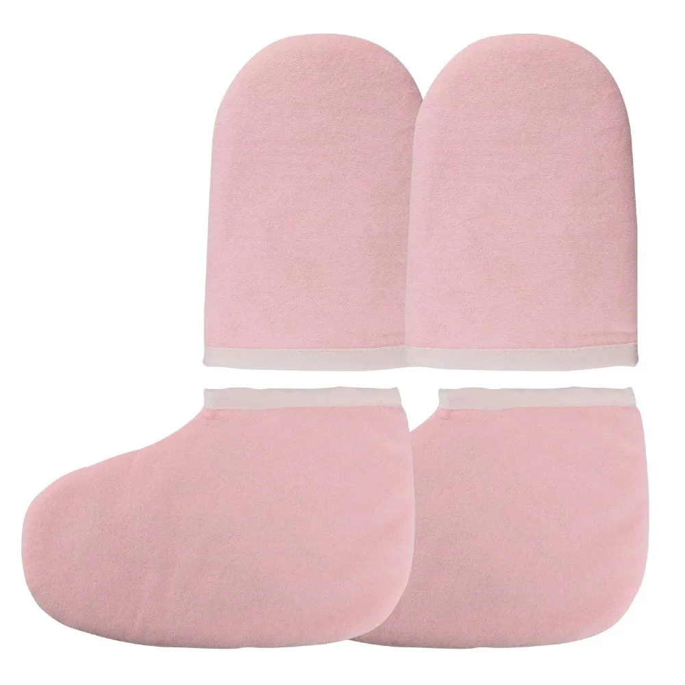 Paraffin Wax Bath Cloth Gloves Booties, Wax Care Insulated Cotton Mittens For Heat Therapy Spa Treatment Tanning Mitt - Pink