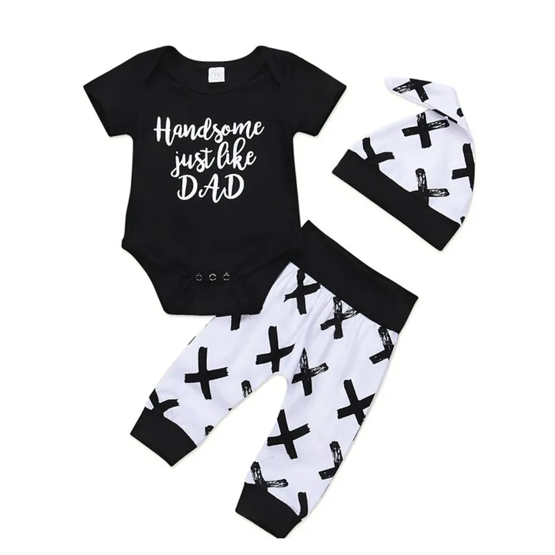 

Emmababy 3Pcs Newborn Baby Boy Home Clothes set Boys Cotton Tops bodysuit +Pants Leggings Hat Outfits Casual Clothing sets