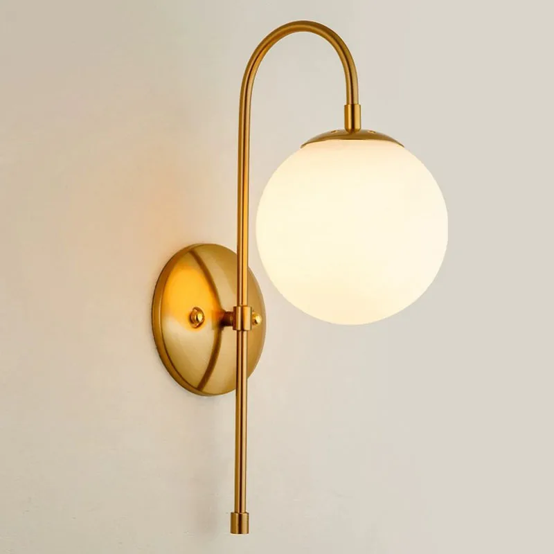 Modern Gold Wall Light White Glass Ball Wall Lamp Bedside Hotel Home Indoor Wall Lighting Fixture LED Creative Home Lights (3)