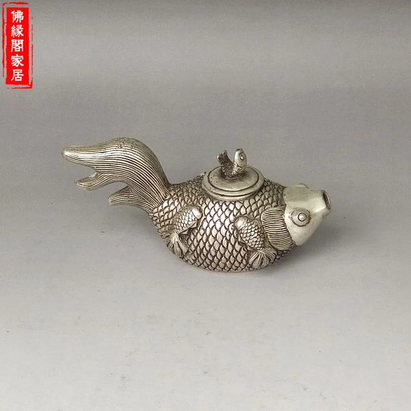 

Rare Qing Dynasty QianLong(1726---1796) Silver teapot,gold fish, free shipping
