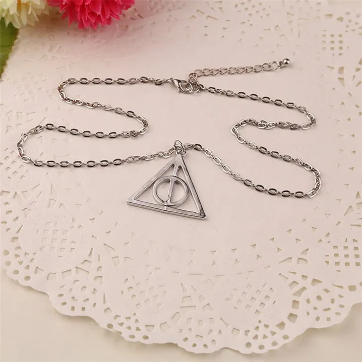 Deathly Hallows ожерелье Luna модное винтажное античное серебро и бронзовый треугольник кулон с вращающимся элементом для мужчин и женщин оптом