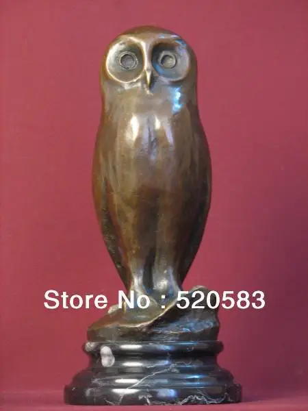 

SIGNED BRONZE SCULPTURE OWL MODERN ART STATUE FIGURINE ON MARBLE BASE