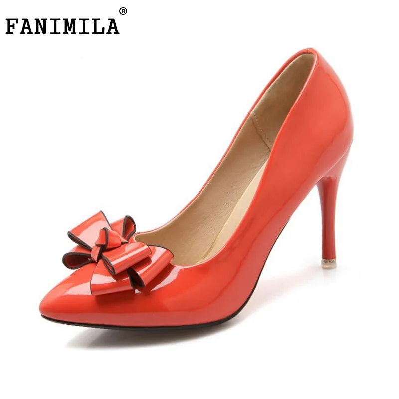 

FANIMILA size 31-48 women thin high heel shoes pointed toe bowknot court footwear ladies party heeled pumps heels shoes PE00004