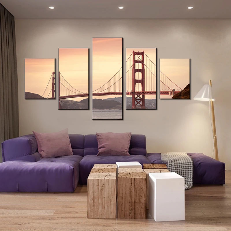 

San Francisco Golden Gate Bridge Canvas Print Large Photo 5 Pieces Modular Poster Painting Office Shop Decor Wall Art Dropship