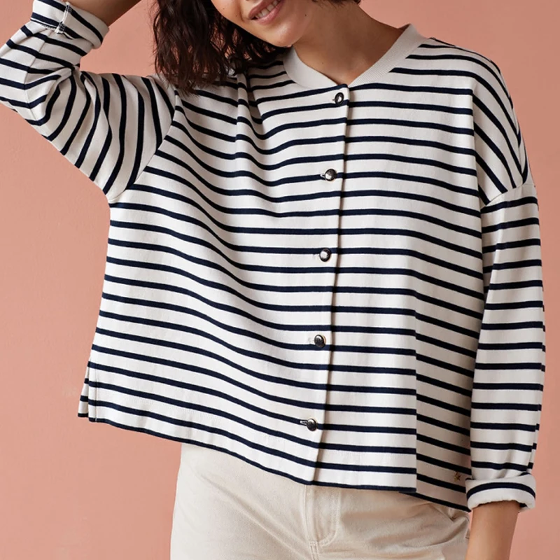 

Women Jacket 2019 Spring black white Striped Coat